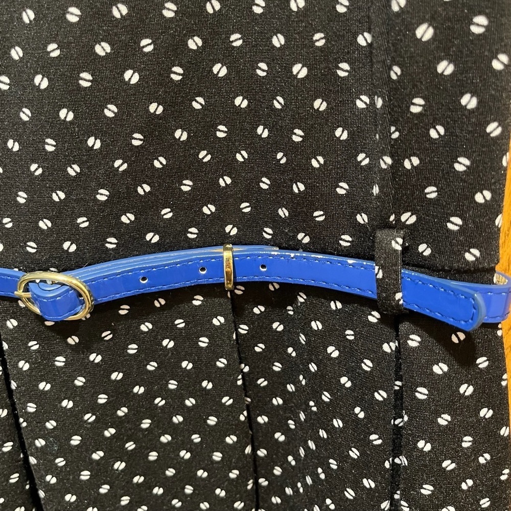 Elle Polka Dot Sleeveless Mini Swing Dress w/ Cobalt Blue Belt - Size 8 - Picture 4 of 13